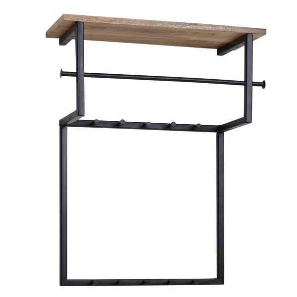 Wandgarderobe Massivholz Metall Modern Mit 10 Haken, Kleiderstange Und Ablage-image