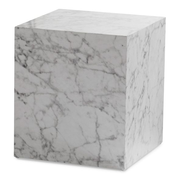 Couchtisch Monobloc In Hochglanz Mit Marmor-Optik, WüRfelform, Weiß 40X40X45 Cm-image