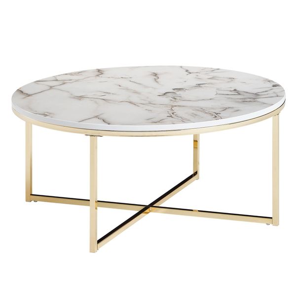 Couchtisch Mit Marmor-Optik Und Hochglanz-Finish, Rund, Weiß 80X80X35 Cm-image