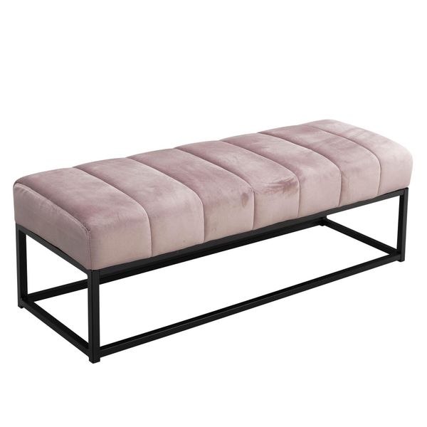 Sitzbank Samt Metallgestell Gepolstert, Rosa 108X40X40 Cm-image