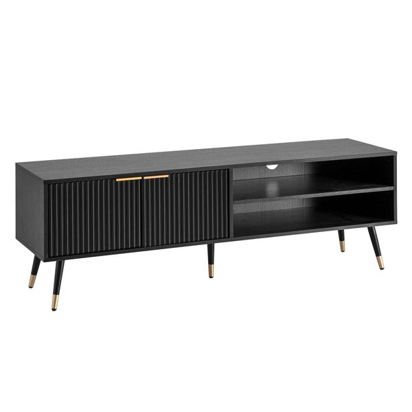 Lowboard Schwarz Eiche-Dekor Modern Stil 150X51X39 Cm Mit TüRen Und AblagefäChern-image