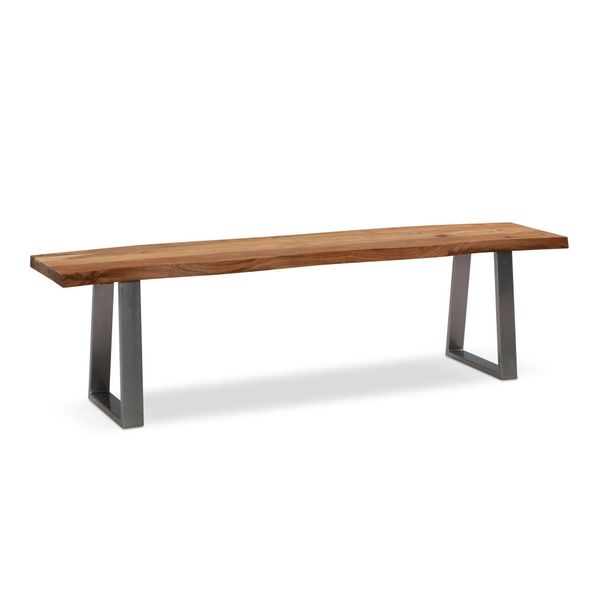 Esszimmerbank Massivholz Metall Baumkante Chromgestell, Akazie 120X40X46 Cm-image