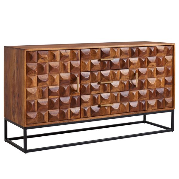 Sideboard – Massivholz, 145X81X45 Cm, Industrial-Stil, Metallgestell-image