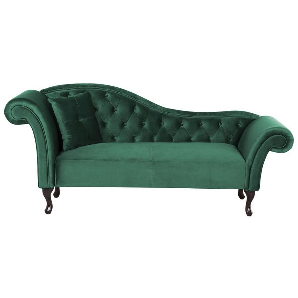 Chaiselongue Samtstoff DunkelgrüN Linksseitig Lattes-image