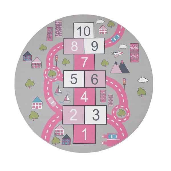 Kinderteppich Waschbar, Mit HüPfkäStchen-Motiv, Rosa, Ø 200 Cm-image