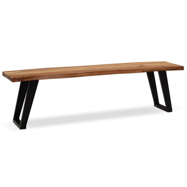 Esszimmerbank Massivholz Metall Baumkante U-Beine, Akazie 140X40X46 Cm-image