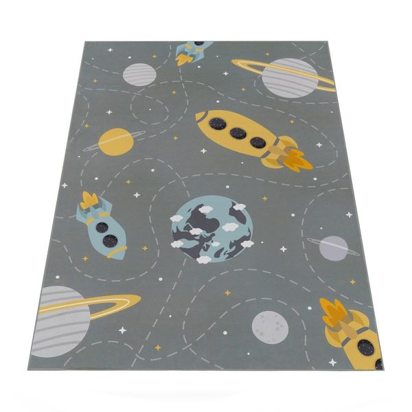Kinderteppich Waschbar, Mit Raketen-Motiv, Grau, 140 X 200 Cm-image