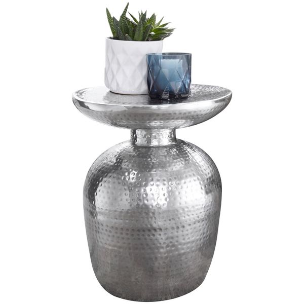 Beistelltisch Aluminium Hammerschlagstruktur Belastbar Enns, Silber 36X36X46 Cm-image