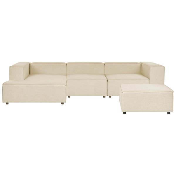 3-SITZER-ECKSOFA Leinen Beige Linksseitig Mit Ottomane Aprica-image