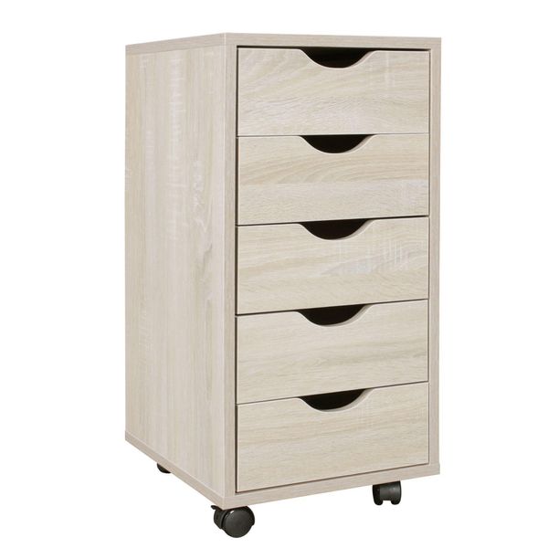 Rollcontainer – Mdf-Holz, Sonoma, 5 Schubladen, Rollen, FüR BüRo Oder Wohnzimmer-image