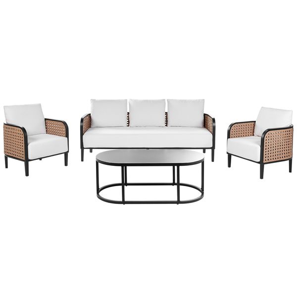 Lounge Set 5-Sitzer Aluminium Schwarz Auflagen Weiß Montefalco-image