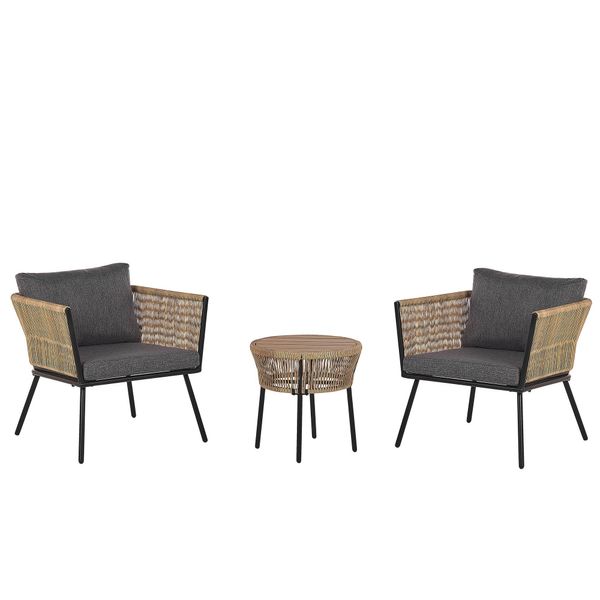 Balkonset 2-Sitzer Rattan NatüRlich Auflagen Grau Gargano-image