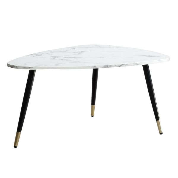 Couchtisch Mit Marmor Optik, Dreibein, Metall-Gestell, Dreieckig, Weiß 90X60X41 Cm-image