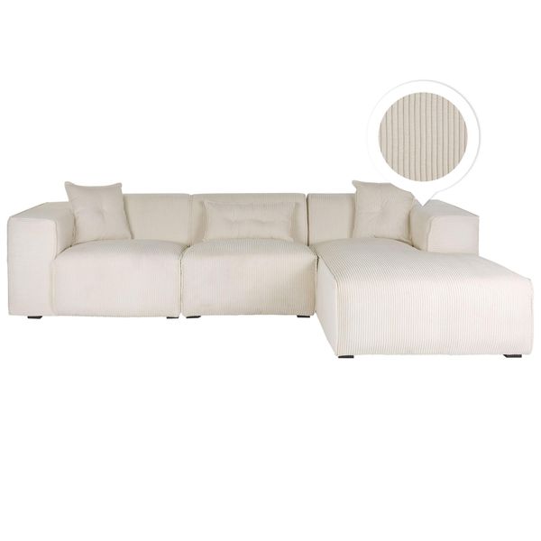 Ecksofa Cord Cremeweiß Rechtsseitig Dolva-image