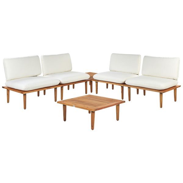 4-SITZER Lounge Set Zertifiziertes Akazienholz Hellbraun Modular Auflagen Cremeweiß Frascati-image