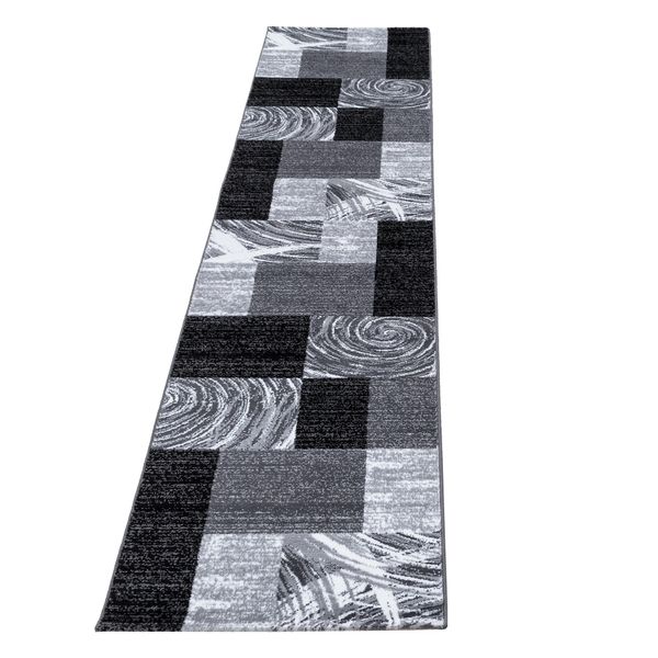 Teppich Kurzflor Drau In Schwarz, Abstrakt Kariert, 80 X 300 Cm-image