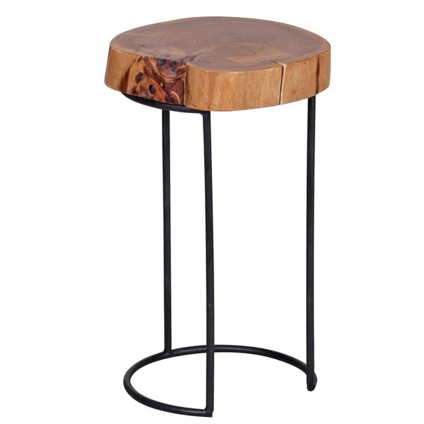 Beistelltisch Massivholz Metallgestell Baumstammplatte Landhausstil Indi, Beige 28X28X45 Cm-image