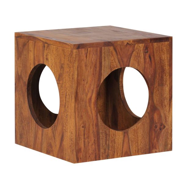 Beistelltisch – Massivholz Quadratisch Cube Design Mit Stauraum Handgefertigt-image