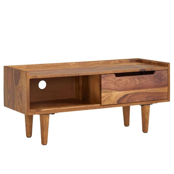 Lowboard Massivholz Modern Stil FüR Fernseher Bis 50 Zoll Mit SchiebetüR Und 2 FäChern-image