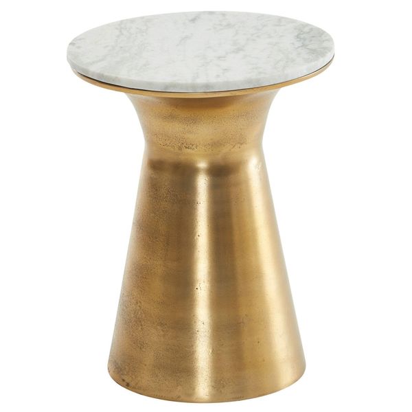 Beistelltisch – Rund Marmor Weiß Metall Goldfarben 35X35X45 Cm-image