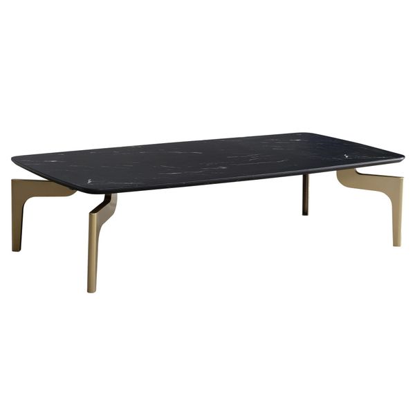 Couchtisch Schwarz/Gold Hochglanz Marmor Optik 120X60X30.5 Cm Metall-Gestell-image