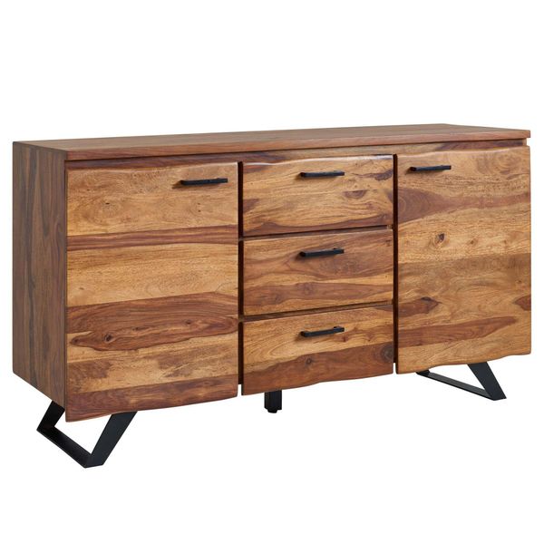 Sideboard – Massivholz, 145X82X45 Cm, Mit Baumkante, Metallgestell-image