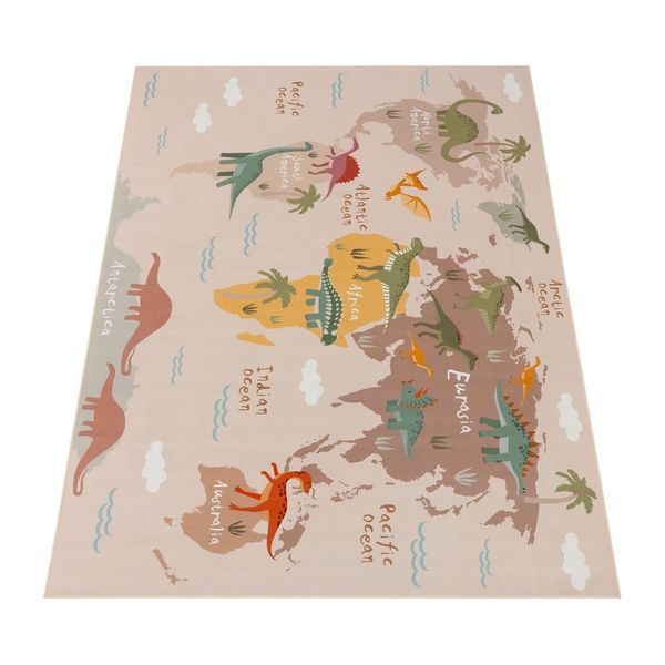 Kinderteppich Waschbar, Mit Dino-Motiv, Beige, 140 X 200 Cm-image