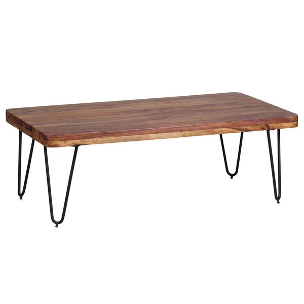 Couchtisch Aus Massivholz Mit Metallbeinen, Handgefertigt, Einzigartige Maserung, Braun 115X60X40 Cm-image