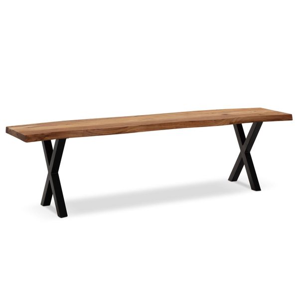 Esszimmerbank Massivholz Metall Baumkante X-Beine, Akazie 120X40X46 Cm-image