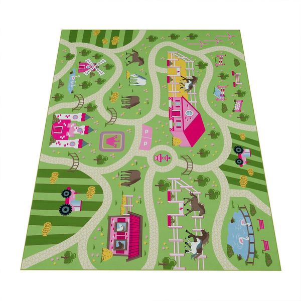Kinderteppich Waschbar, Mit Bauernhof‑StraßEn-Motiv, GrüN, 160 X 220 Cm-image
