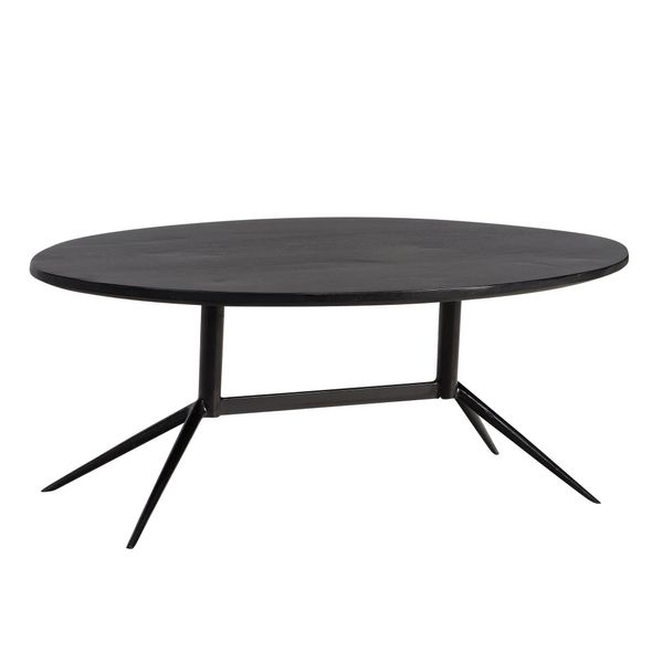 Couchtisch Oval In Schwarz Aus Mango Massivholz Und Metall, 90X50X35 Cm Mit NatüRlicher Holzmaserung-image