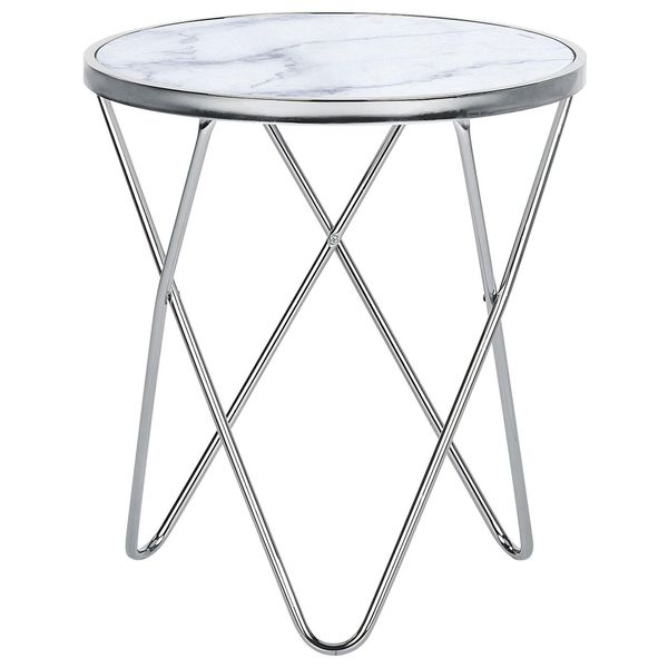 Beistelltisch Marmor Optik Weiß/Silber 50 Cm Meridian-image