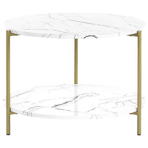 Couchtisch Marmor Optik Weiß/Gold 60 Cm Reva-image