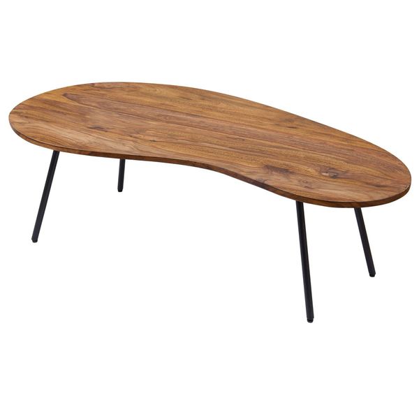 Couchtisch Retro-Stil Mit Nierenform, Massivholz, Metallbeine, Pflegeleichte Tischplatte, Braun 122X63X36 Cm-image