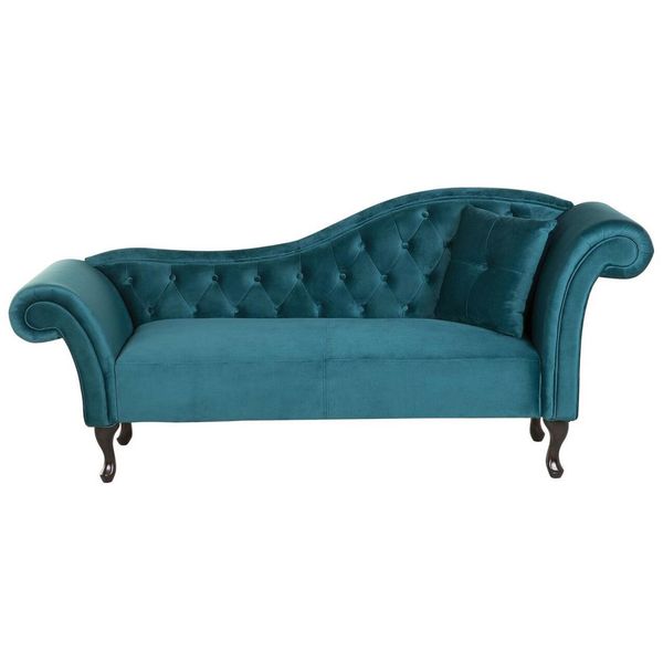 Chaiselongue Samtstoff BlaugrüN Rechtsseitig Lattes-image