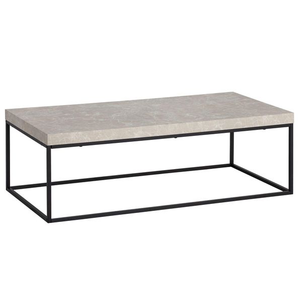 Couchtisch In Stein-Optik Mit Metallbeinen, Modernes Design, Rechteckig, Groß, Beige 120X60X38 Cm-image