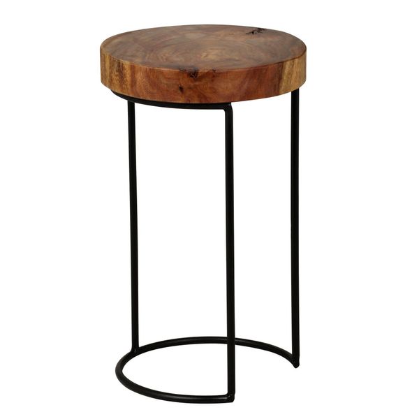 Beistelltisch Massivholz Metallgestell Baumstammplatte Landhausstil Indi, Braun 28X28X45 Cm-image