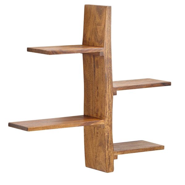 Wandregal Massivholz Baumform 58X60X15 Cm Mit 4 Ablagen-image