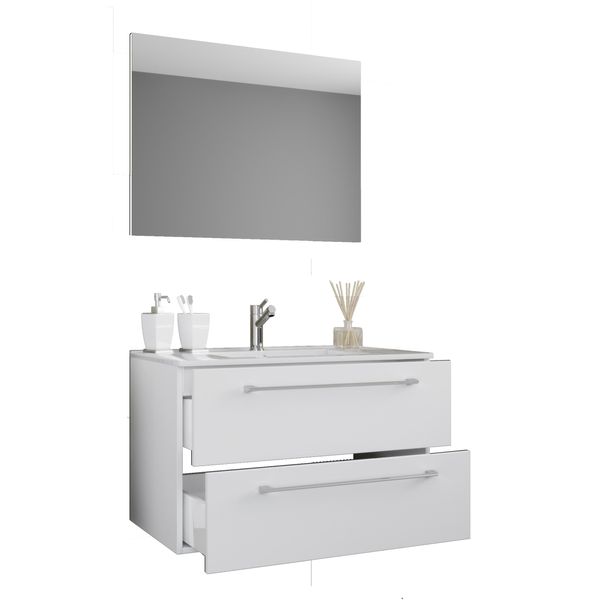Waschtisch Vcm "3-Tlg. Waschplatz Waschtisch Badinos Schublade Sp", Weiß, B:80Cm T:46Cm, Waschtische, Waschtisch-image
