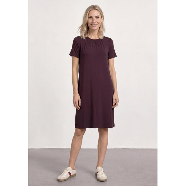 Sommerkleid Street One, Damen, Gr. 38, Euro-GrößEn, Rustic Rouge, Stoff, 95% Viskose, 5% Elasthan, Unifarben, Normal Knielang, Rundhals, Abgesteppt, Kleider Sommerkleid, Knielang-image