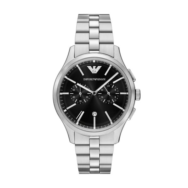 Chronograph Emporio Armani, Schwarz (Edelstahlfarben, Schwarz), Armbanduhren, Herren, Chronograph, Quarzuhr, Armbanduhr, Herrenuhr, Edelstahlarmband, Analog, Tag-image