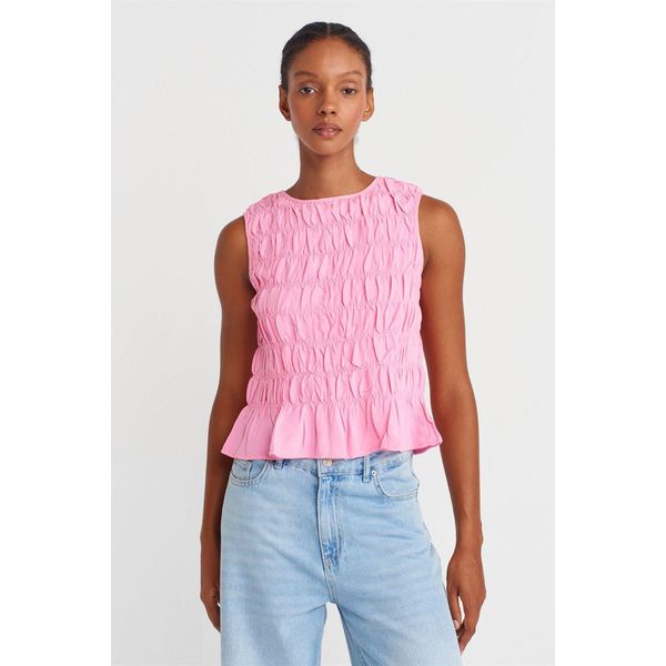 Damen Crop-Bluse Mit Rundhalsausschnitt Und KnöPfen-image