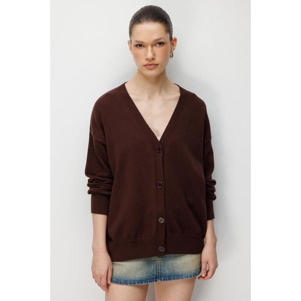 Langer Rippstrick-Cardigan Mit V-Ausschnitt Und Knopfverschluss-image