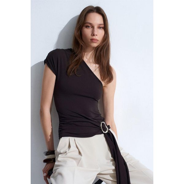 Schlanke Passform Off-Shoulder-Jersey-Bluse Mit BindeschnüRung-image
