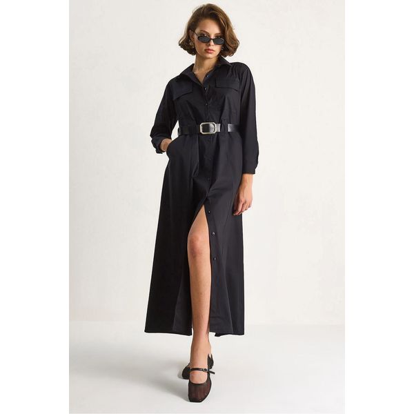 Langarm-Maxi-Kleid Mit Knopfverschluss Und Hemdkragen-image