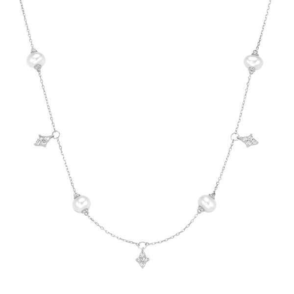 Collier "SüßWasser-Perlen Und Zirkonia, Silber 925", Silber, Giorgio Martello Milano, Halsketten, Damen, 45Cm, Silber 925 (Sterlingsilber), Collier-image