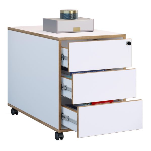 Container Vcm "Holz Rollcontainer BüRocontainer Salia 3 Schublade", Weiß, B:42Cm T:70Cm, Obermaterial: 100% Holz Wood., Rollwagen, Rollcontainer-image