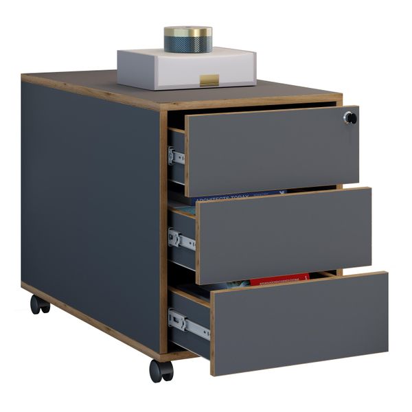Container Vcm "Holz Rollcontainer BüRocontainer Salia 3 Schublade", Schwarz (Anthrazit), B:42Cm T:70Cm, Obermaterial: 100% Holz Wood., Rollwagen, Rollcontainer-image