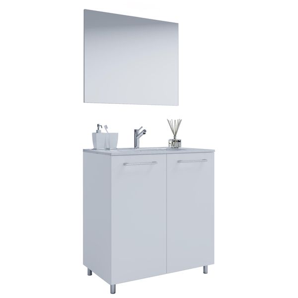 Waschtisch Vcm "3.-Tlg. Waschplatz Waschtisch Badinos DrehtüR Sp", Weiß, B:80Cm T:46Cm, Waschtische, Waschtisch-image