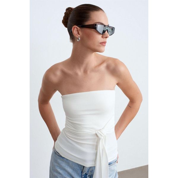 TräGerlose Slim-Fit-Jersey-Bluse Mit Bindedetail-image